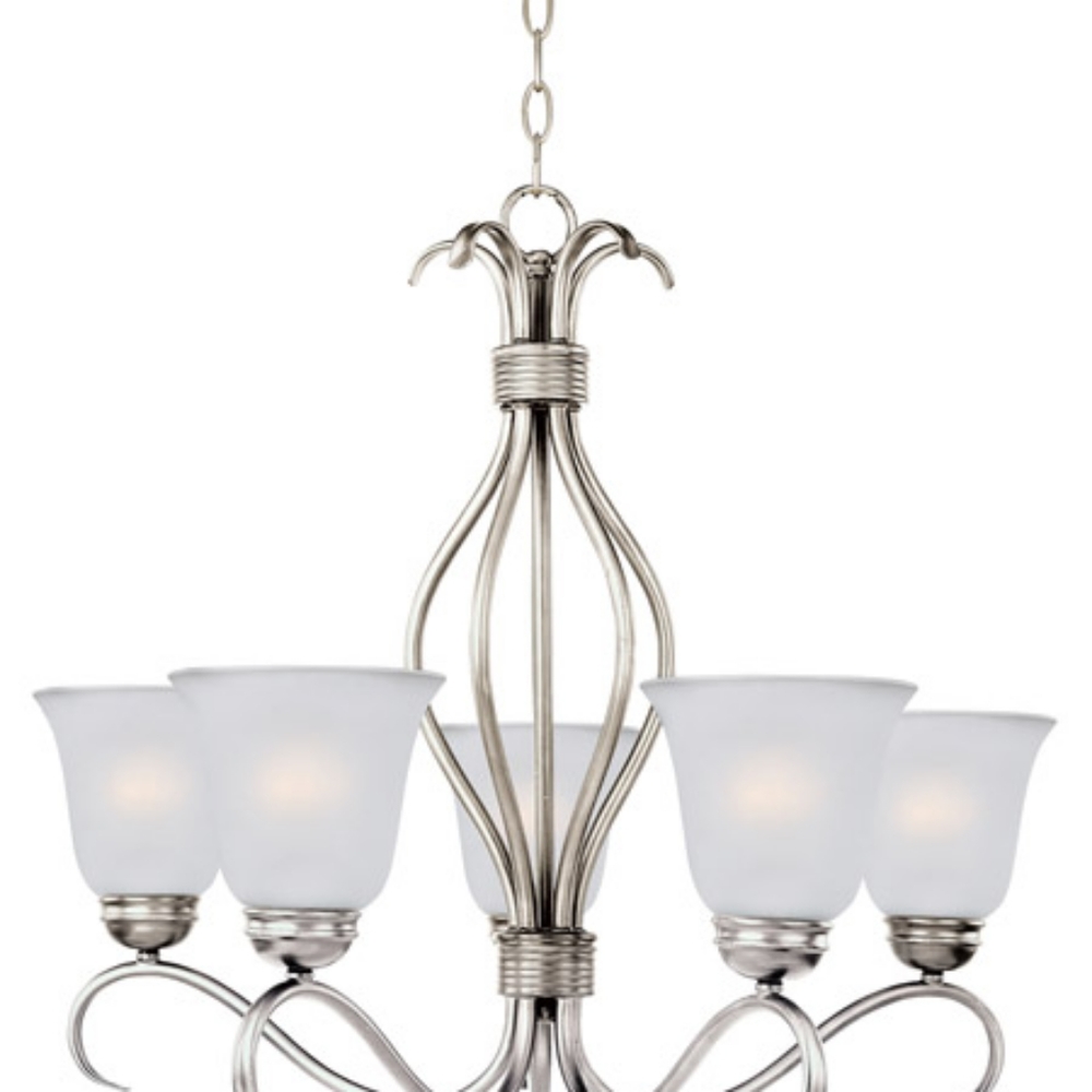 Satin Nickel Single-Tier Chandelier Ceiling Light in Frosted